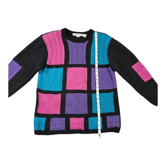 Vintage 80's Amanda Braendel Hand Knit Sweater Geometric Color Block Size Medium - Picture 5 of 10